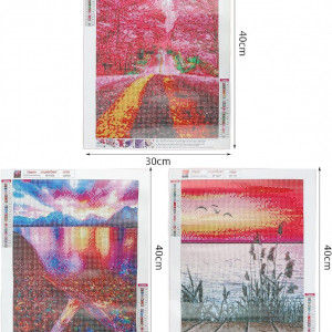 Set de 6 picturi cu diamante Gieaao, model peisaj, panza, multicolor, 40 x 30 cm - Img 5