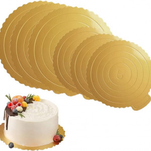 Set de 6 platouri pentru tort sinzau, carton, rotund, auriu, 19/25 cm - Img 1