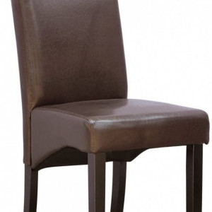 Set de 6 scaune de living Cambridge, piele sintetica maro, picioare lemn inchis - Img 4
