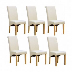 Set de 6 scaune de living Cambridge, piele sintetica, picioare lemn natur, crem