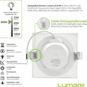 Set de 6 spoturi LED incastrabile Lumare, patrate, 6W (360 lm), 230V, alb, 11,5 cm - Img 8