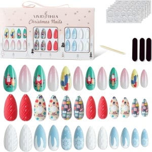 Set de 72 unghii pentru Craciun Vivid Stella, plastic, multicolor