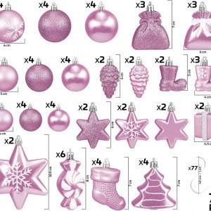 Set de 77 globuri de Craciun Brubaker, roz, plastic, 4 - 10,5 cm - Img 6
