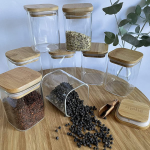 Set de 8 borcane pentru condimente Molis®, sticla/bambus, transparent /natur, 8,5 x 6,5 cm - Img 4