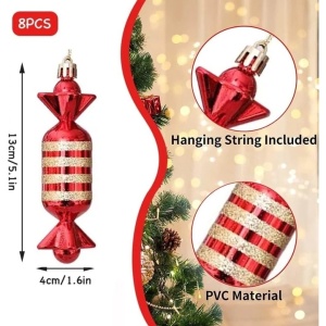 Set de 8 ornamente pentru brad Winwild, plastic, rosu/auriu, 4 x 13 cm - Img 3