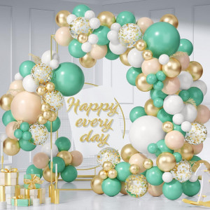 Set de baloane pentru arcada BIIOONES, latex, alb/auriu/verde, 123 piese