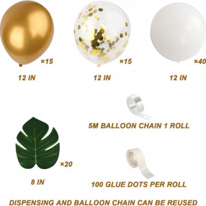 Set de baloane pentru petrecere Yisscen, latez, alb/auriu/verde, 30 cm, 92 piese - Img 5