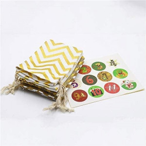 Set de calendar de advente cu 24 saculeti, clipsuri si autocolante Shiwaki, textil, multicolor