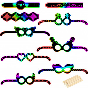 Set de creatie cu 9 perechi de ochelari stilou si cordoane MEZOOM, hartie/lemn, multicolor - Img 1