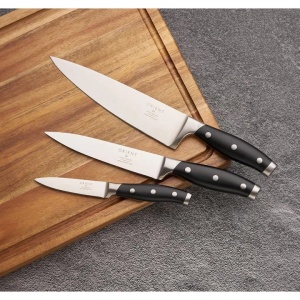 Set de cutite pentru bucatarie, 3 piese, premium, Otel Inoxidabil german X50 Ultra+, Negru, Resigilat, Grad A - Img 4