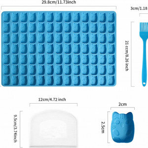 Set de forma pentru biscuiti in forma de pisica pensula si razuitor de aluat Yosemy, albastru, silicon, 29,8 x 19,9 cm / 21 x 3 cm - Img 3