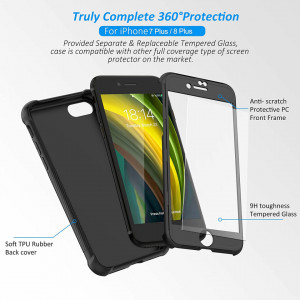 Set de husa cu doua folii de protectie ecran pentru iPhone 8 Plus /iPhone 7 Plus Cover Oretech, sticla securizata/silicon, negru/transparent, 5,5 inchi - Img 4