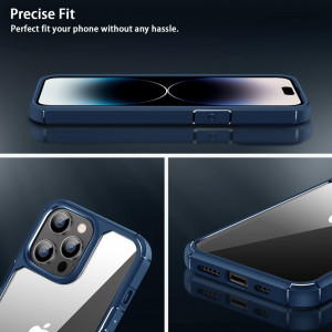 Set de husa cu folii de ecran si camera compatibil cu iPhone 14 Pro Amizee, TPU/sticla securizata, albastru/transparent, 6,1 inchi - Img 5
