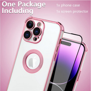 Set de husa si folie de protectie pentru iPhone 14 Pro Max AIGOMARA, TPU, roz, 6,7 inchi - Img 5