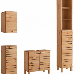 Set de mobilier pentru baie Jossy, 4 piese, maro, lemn masiv