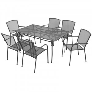 Set de o masa si 6 scaune de gradina Tillie, metal, antracit - Img 1