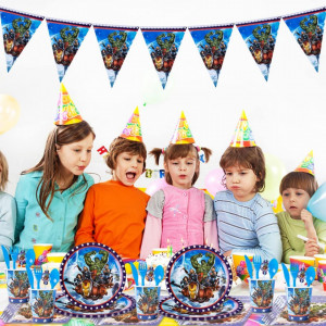 Set de petrecere animat pentru copii BESTZY, hartie, multicolor, 48 piese - Img 3