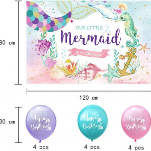 Set de petrecere cu banner si 12 baloane KungFu Mall, poliester/latex, sirena, multicolor, 120 x 80 cm / 30 cm - Img 5