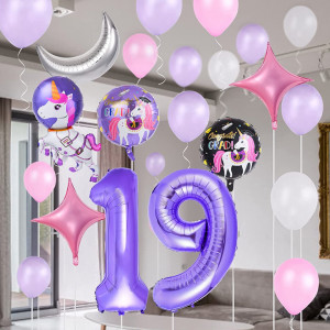 Set de petrecere pentru 29 ani Colmanda, latex/folie, model unicorn, multicolor, 32 piese - Img 3