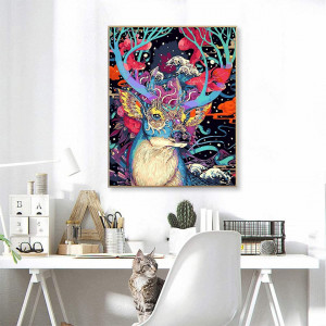 Set de pictura cu numere Fuumuui, vopsea in ulei, model cerb, multicolor, 40 x 50 cm - Img 2