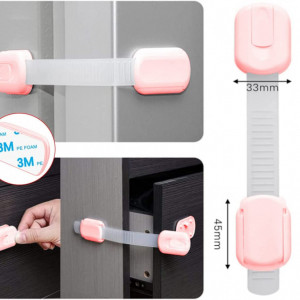 Set de protectii si incuietori pentru frigider si aragaz pentru siguranta copiilor Cantik, plastic, transparent/alb/roz - Img 2