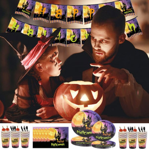 Set de tacamuri pentru petrecerea de Halloween Syijupo, hartie, multicolor, 107 piese
