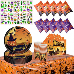 Set de vesela de 69 piese pentru halloween Metaparty, hartie, multicolor - Img 6