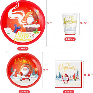 Set de vesela pentru Craciun AinDen, hartie, multicolor, 24 persoane - Img 5