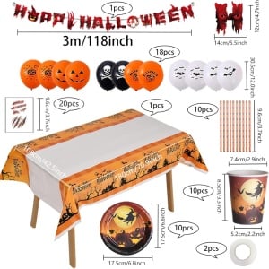 Set de vesela pentru Halloween Mecctuck, carton/latex, multicolor, 72 piese