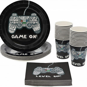 Set de vesela pentru petrecere Juvale, hartie, negru, 72 piese - Img 1