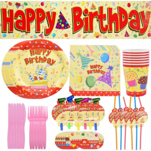 Set de vesela pentru petrecere Miotlsy, carton/textil, multicolor, 53 piese
