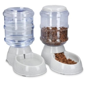 Set dispenser automat hrana uscata si apa caini/pisici, PP, 3.8L fiecare, Alb - Verificat A · Re-Bloom