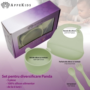 Set Diversificare, AppeKids, 100% Silicon, Panda - Raw Green - Img 2