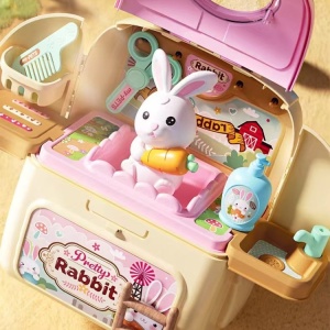 Set ghiozdan jucarie 2 in 1 Rovo 968, Iepuras, Accesorii incluse - Img 4