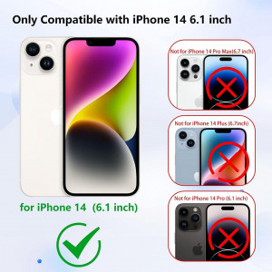 Set husa cu 2 folii de protectie ecran si 2 pentru camera compatibil cu iPhone 14 Gimane, piele PU/sticla securizata, maro, 6,1 inchi