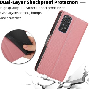 Set husa flip si 2 folii de protectie  pentru Xiaomi Redmi Note 11 4G/11S Atisijie, textil/TPU/sticla securizata, roz/gri/transparent, 6,43 inchi