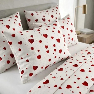 Set husa pilota + 2 fete de perna, 70% bumbac/30% poliester, 240x220 cm + 2x60x60 cm, alb/rosu - Verificat A · Re-Bloom - Img 2