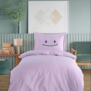 Set husa pilota + fata de perna, 65% bumbac/35% poliester, 155x220 cm + 80x80 cm, violet - Verificat A · Re-Bloom
