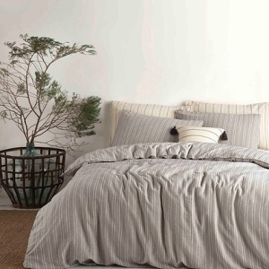 Set husa pilota + fata de perna, bumbac ranforce 100%, 135x200 cm + 80x80 cm, gri/alb - Verificat A · Re-Bloom