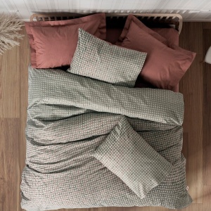Set husa pilota + fata de perna, bumbac ranforce 100%, 155x220 cm + 80x80 cm, gri/rosu - Verificat A · Re-Bloom