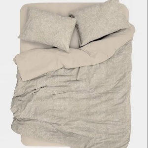 Set husa pilota + fata de perna, satin bumbac 100%, 135x200 cm + 80x80 cm, bej - Verificat A · Re-Bloom