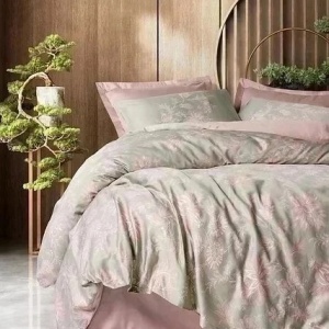 Set husa pilota + fata de perna, satin bumbac 100%, 135x200 cm + 80x80 cm, roz/gri - Verificat A · Re-Bloom