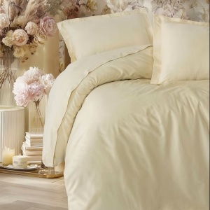 Set husa pilota + fata de perna, satin bumbac 100%, 135x200 cm + 80x80 cm, nasturi/plic, bej - Verificat A · Re-Bloom