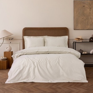 Set husa pilota + fata de perna, satin bumbac 100%, 155x220 cm + 80x80 cm, bej - Verificat A · Re-Bloom