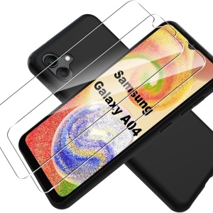 Set husa si 2 folii pentru Samsung Galaxy A04 Tieeyivv, TPU/sticla securizata, negru/transparent, 6,5 inchi