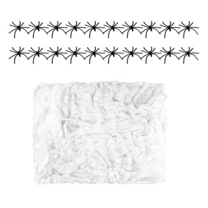 Set panza si 100 paianjeni pentru Halloween Manbeiya, plastic, alb/negru