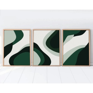 Set tablou decorativ Re-Bloom, 3 piese, MDF/lemn masiv, verde/alb/negru, 50 x 70 cm - Img 2
