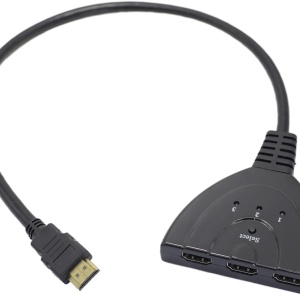 Splitter HDMI 3 in 1 Casoter, metal/PVC, negru/auriu, 41,5 cm