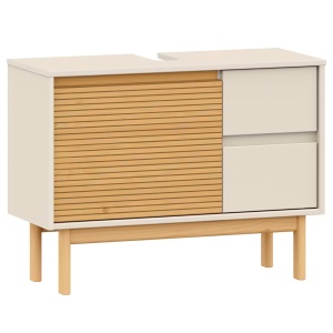 Stady dulap pentru lavoar 83x62x35 cm, 1 usa, 2 sertare, lemn masiv pin lacuit, bej/pin natural - Verificat A · Re-Bloom