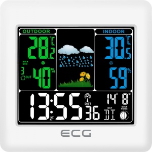 Statie meteo interior-exterior ECG MS 300 White, senzor extern fara fir, LCD color, ceas, alarma - RESIGILAT - Img 2